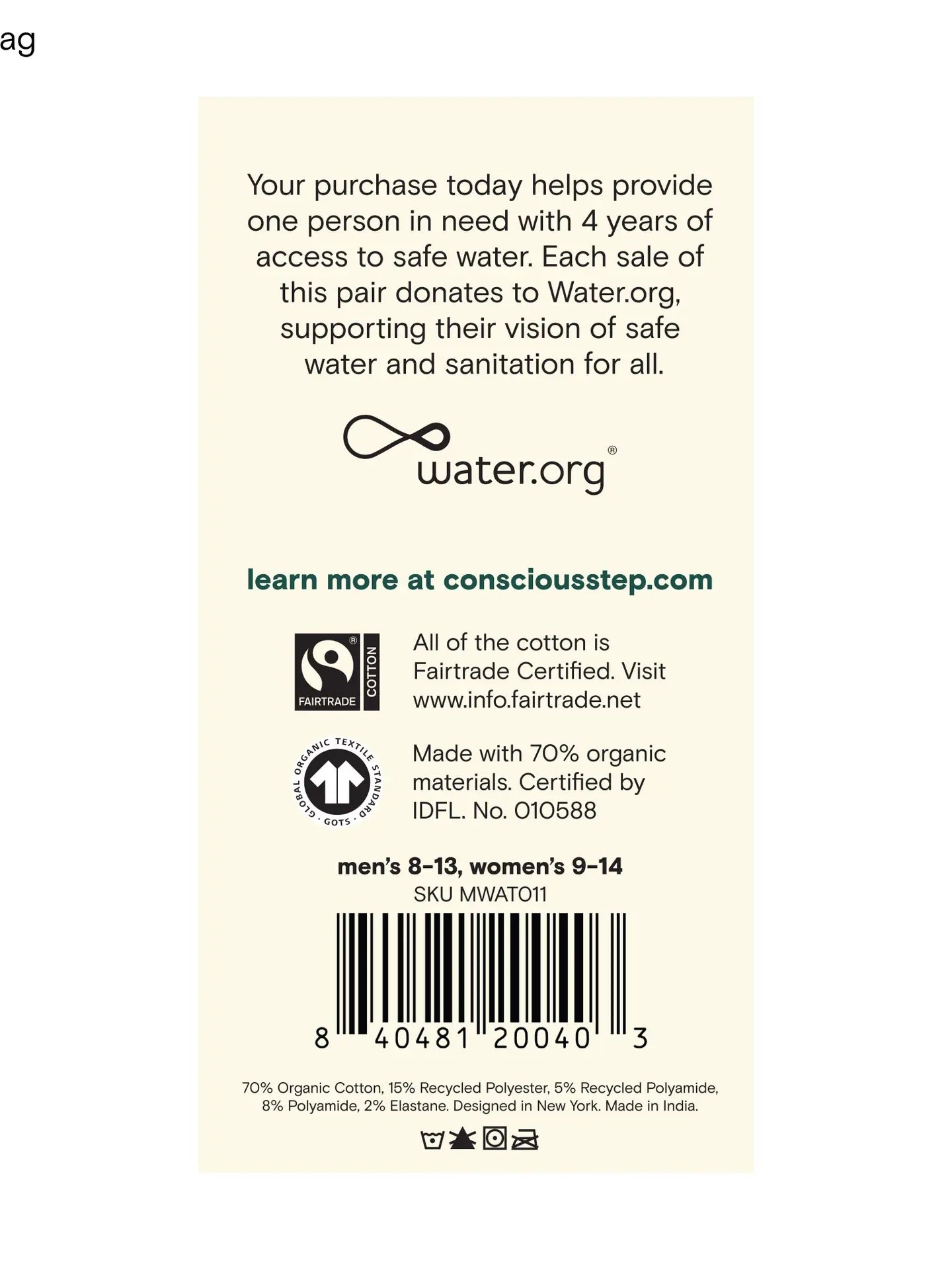 Socks--"Give Water", 3 Patterns/2 Styles/2 Sizes (Conscious Steps)