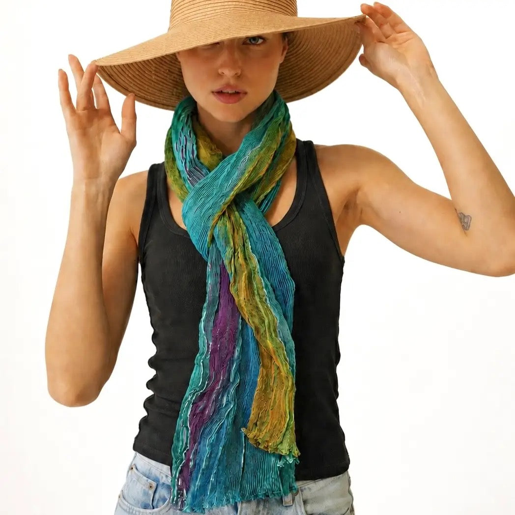 Scarf--"Slinky", Tie-Dyed, SILK, 6 Colorways (Marigold Row)