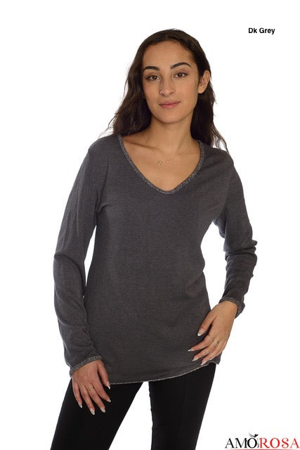 Top--Sparkle trim, Long-Sleeved, Taupe or Black (Amorosa)