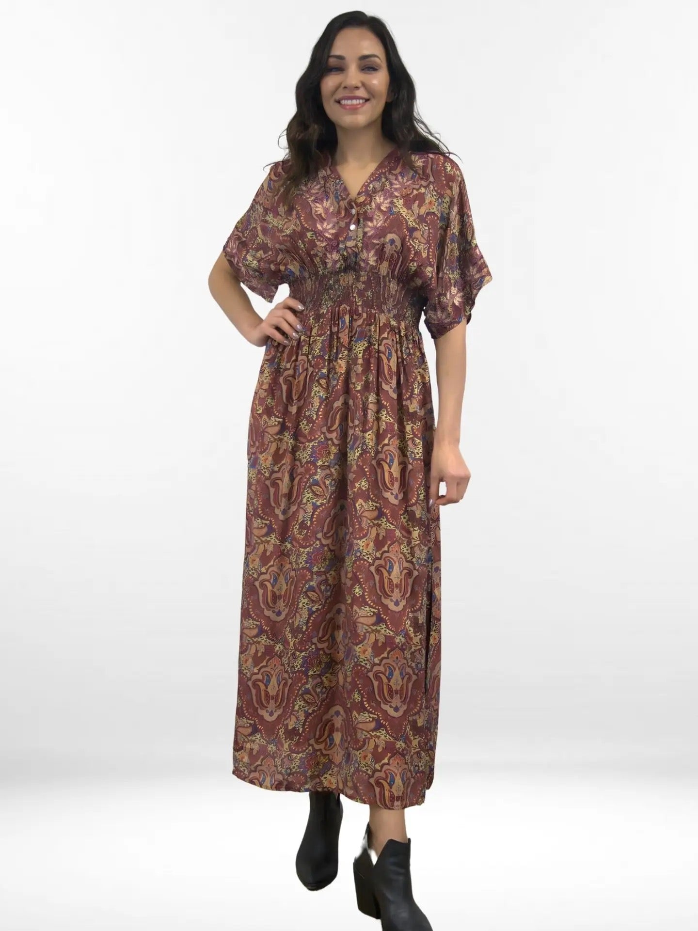 Dress--"Kimona", Maxi Length, Rayon, Vintage Damask (Caite & Kyla)