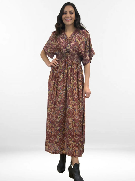 Dress--"Kimona", Maxi Length, Rayon, Vintage Damask (Caite & Kyla)
