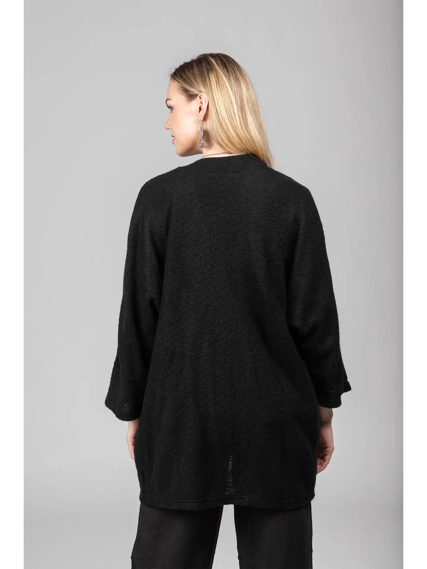 Cardigan--"Pocket", Open Front, Black (Windhorse)