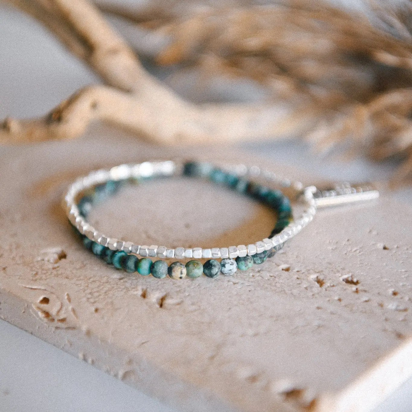 Bracelet--Double Wrap, Stone & GOLD Nuggets, 7 Stones (Cecelia Designs)