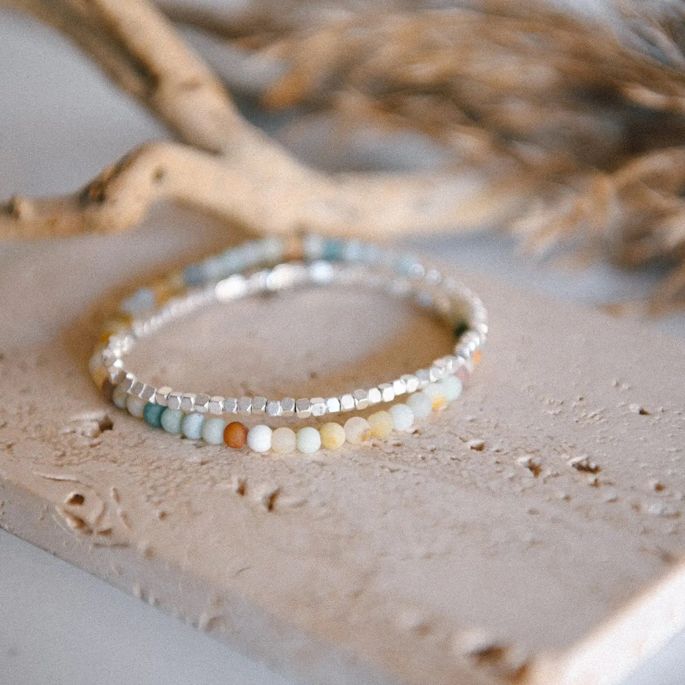 Bracelet--Double Wrap, Stone & GOLD Nuggets, 7 Stones (Cecelia Designs)