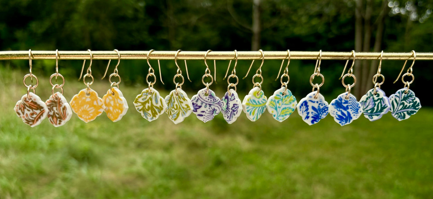 Earrings--Porcelain, Dangle--SHORT, Many colors (Red Chair Studio)