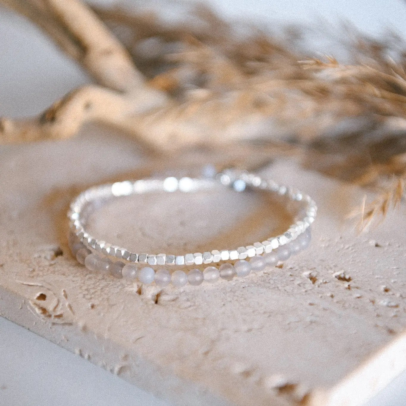 Bracelet--Double Wrap, Stone & GOLD Nuggets, 7 Stones (Cecelia Designs)
