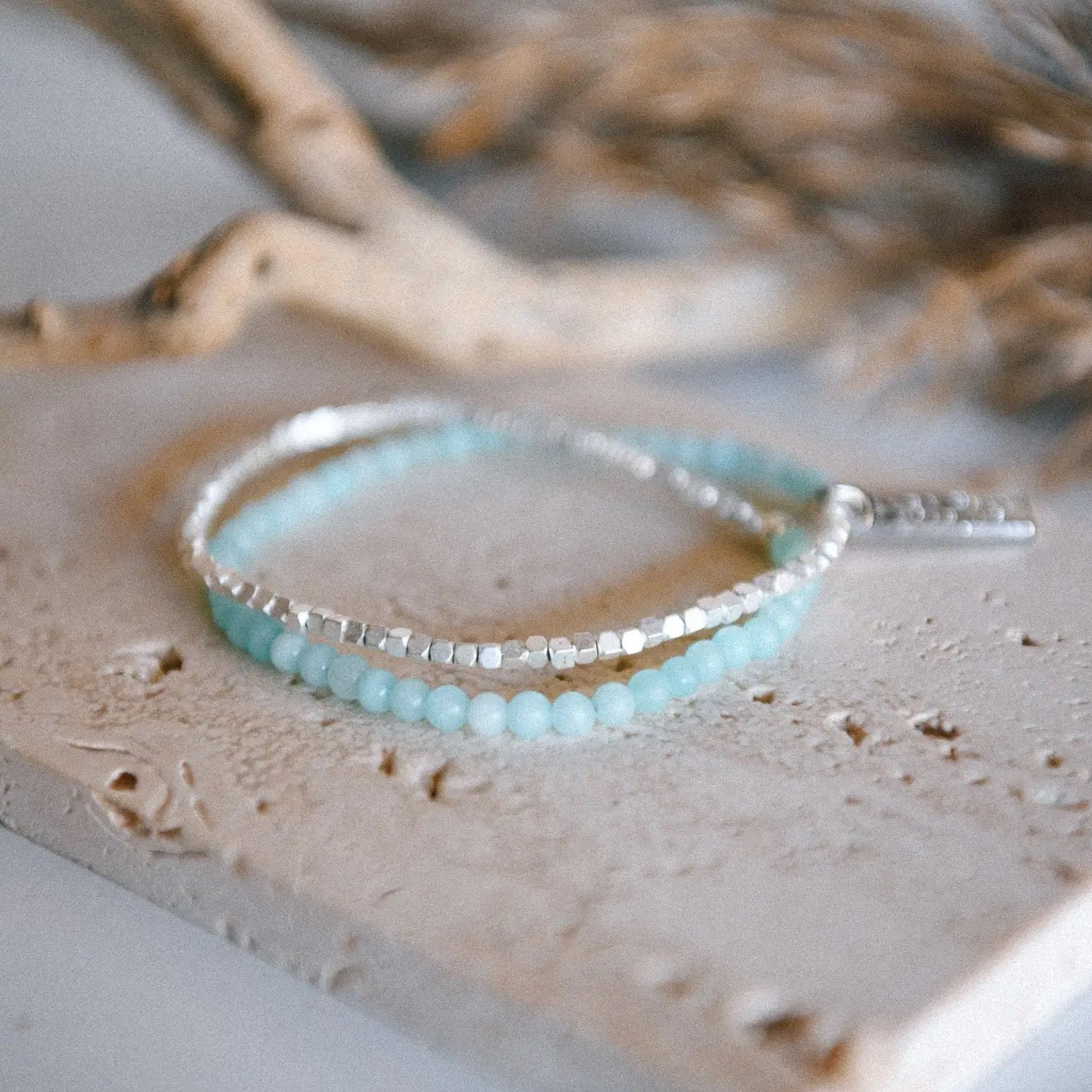 Bracelet--Double Wrap, Stone & GOLD Nuggets, 7 Stones (Cecelia Designs)