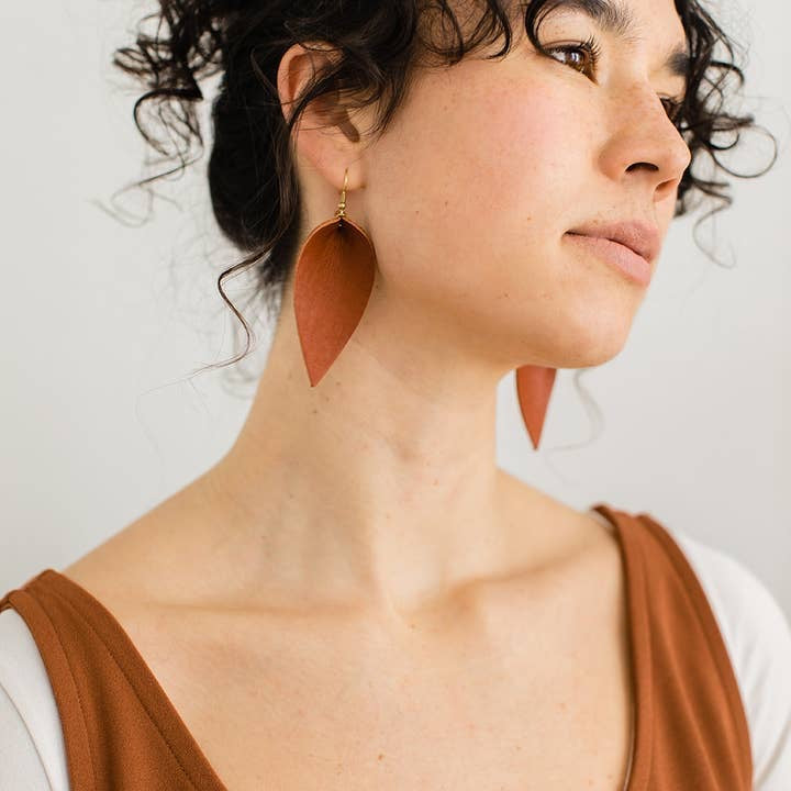 Earrings--Leaf, Leather, Many Colors (Whitebirch Handmade Goods)