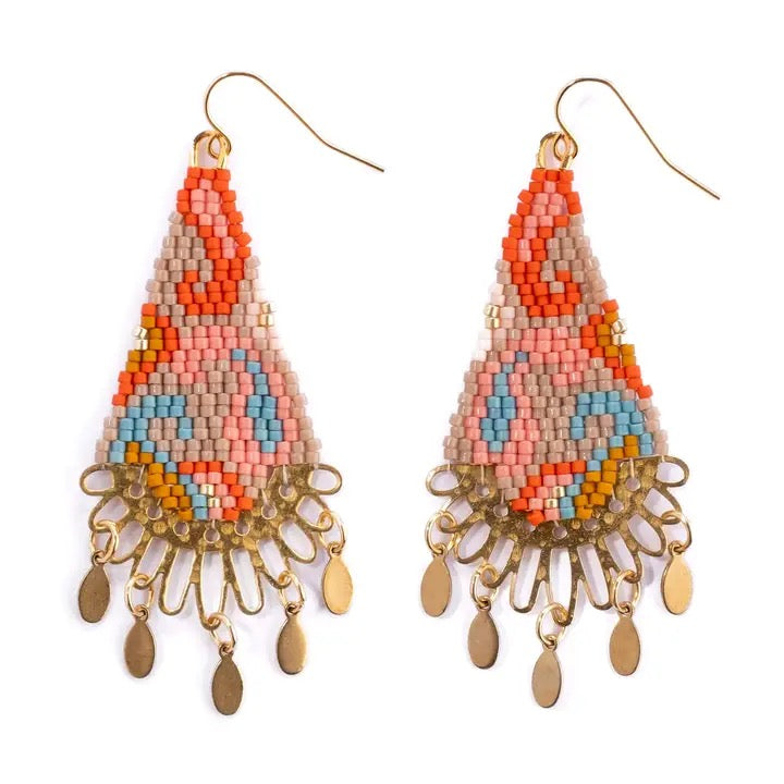 Earrings--"Paisley", Beaded, Wire Hooks, 2 Colorways (Mayana)