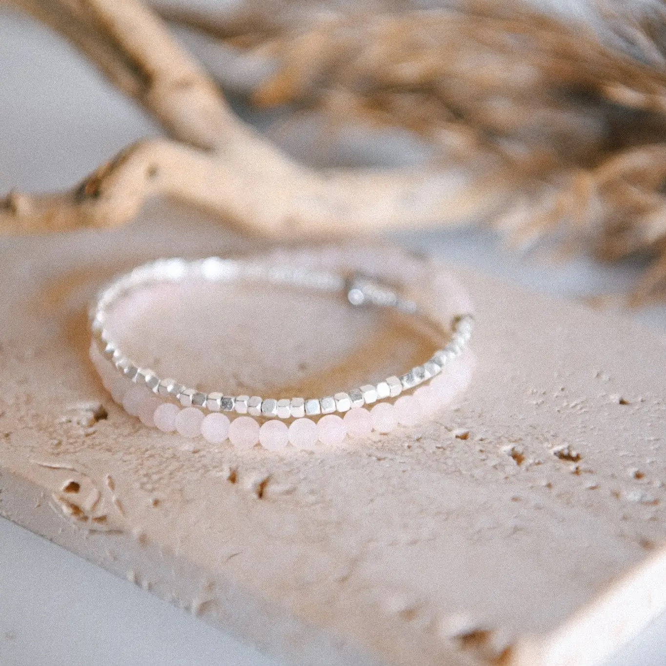 Bracelet--Double Wrap, Stone & GOLD Nuggets, 7 Stones (Cecelia Designs)