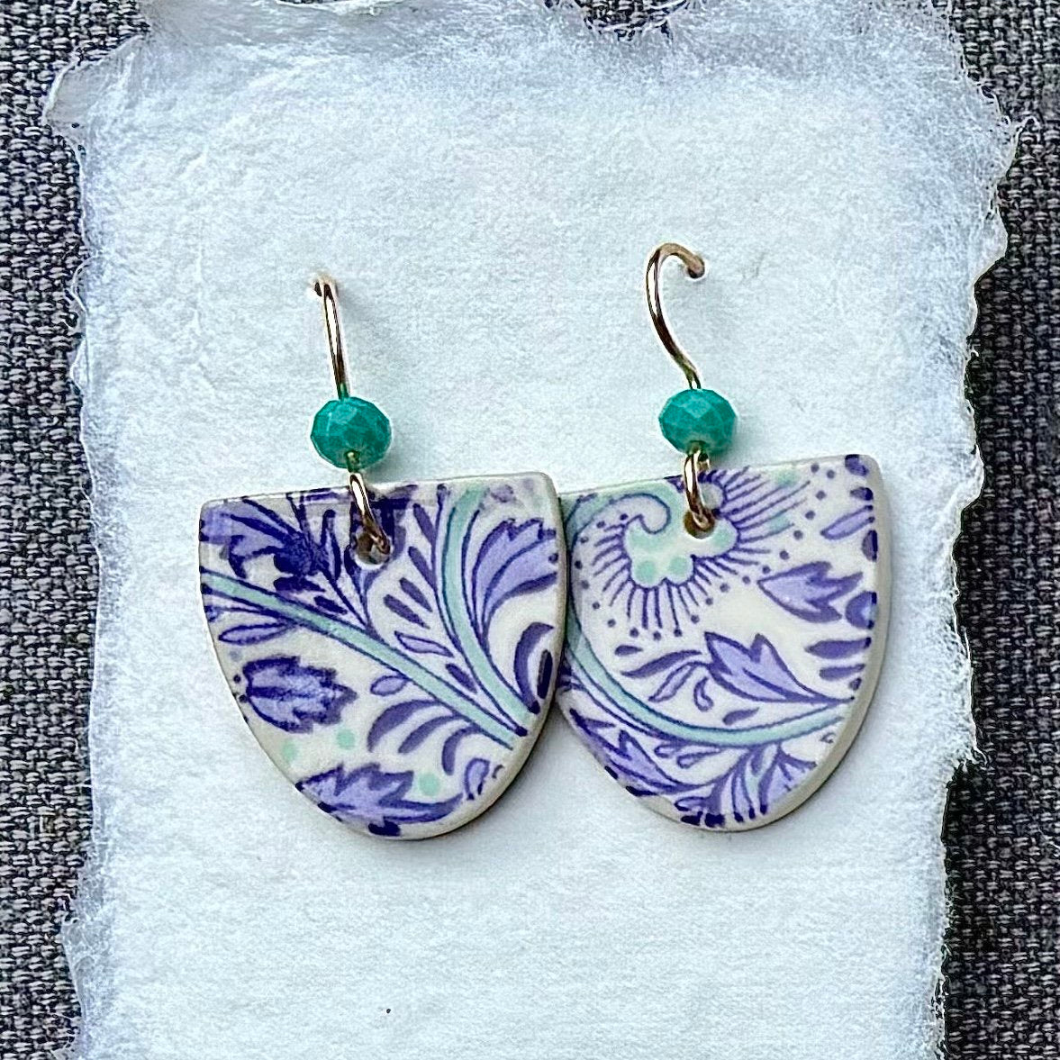 Earrings--Porcelain, Dangle--TALL, 4 Patterns (Red Chair Studio)