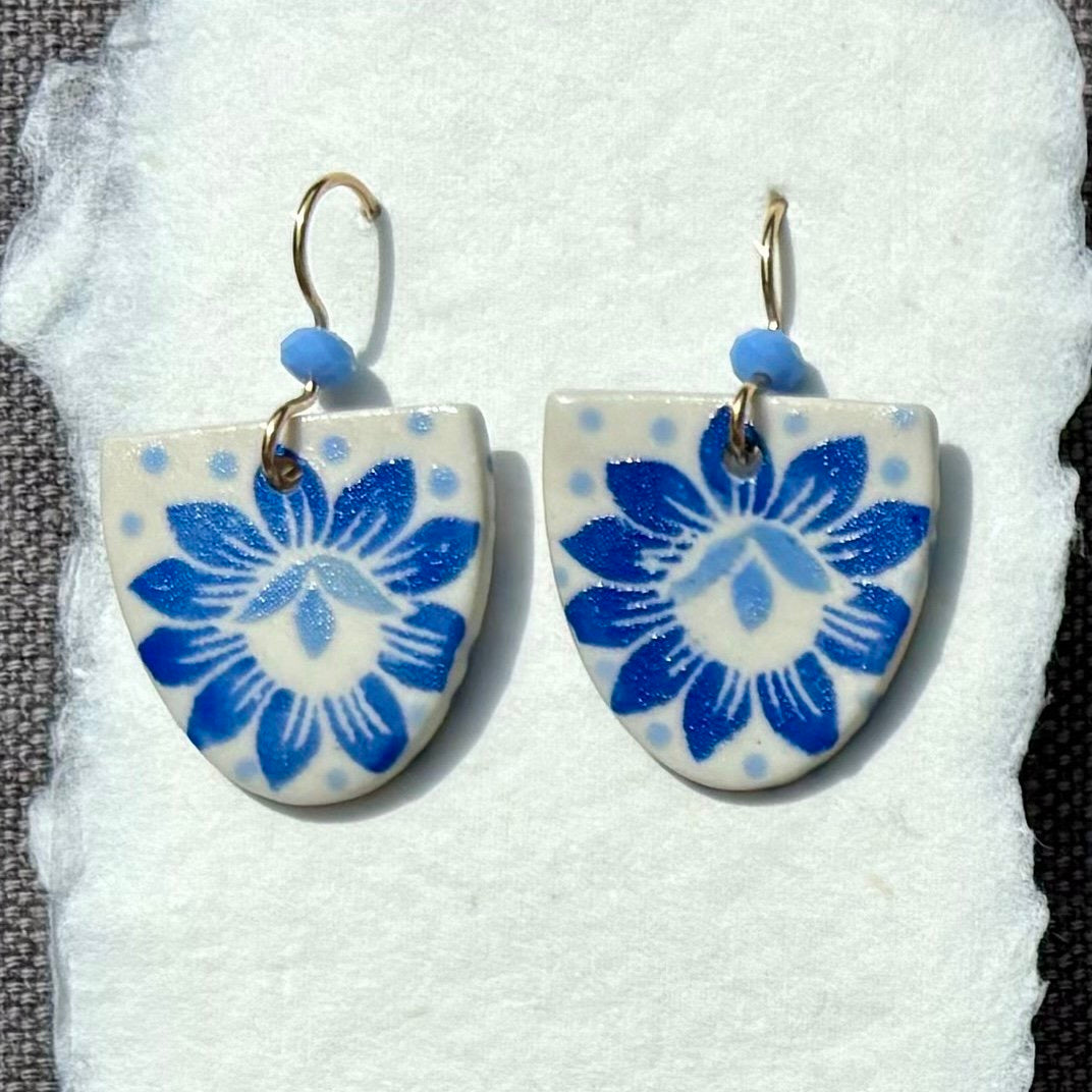 Earrings--Porcelain, Dangle--TALL, 4 Patterns (Red Chair Studio)