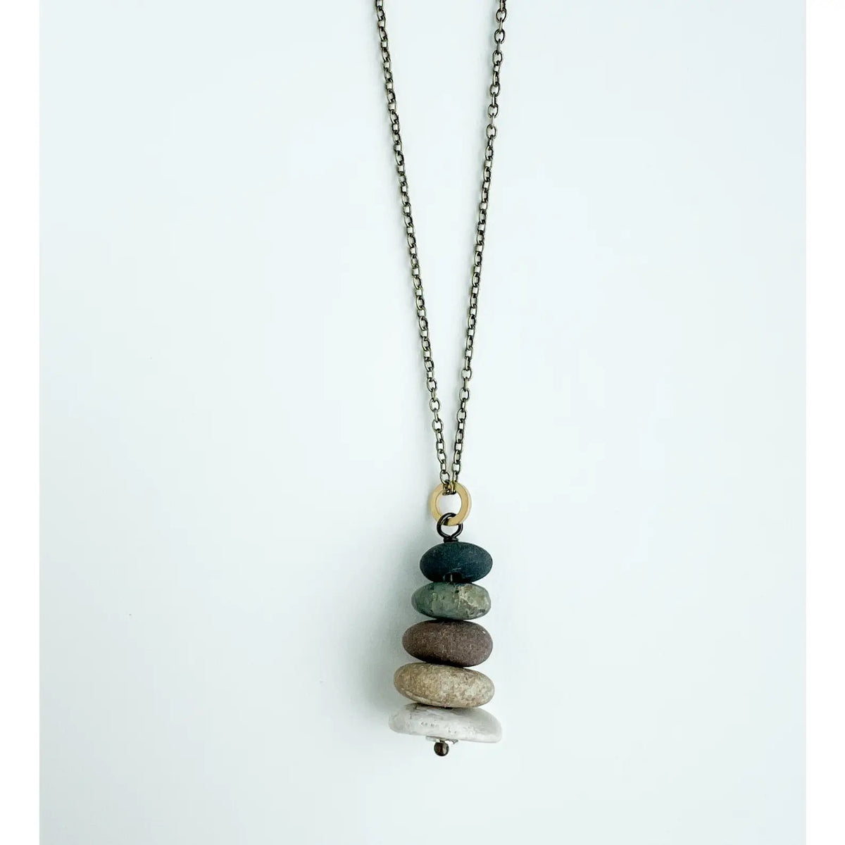 Necklace--"Lake Stone Cairn", Stone & CHAIN, Silver-Plated or Bronze (Generosity Co.)