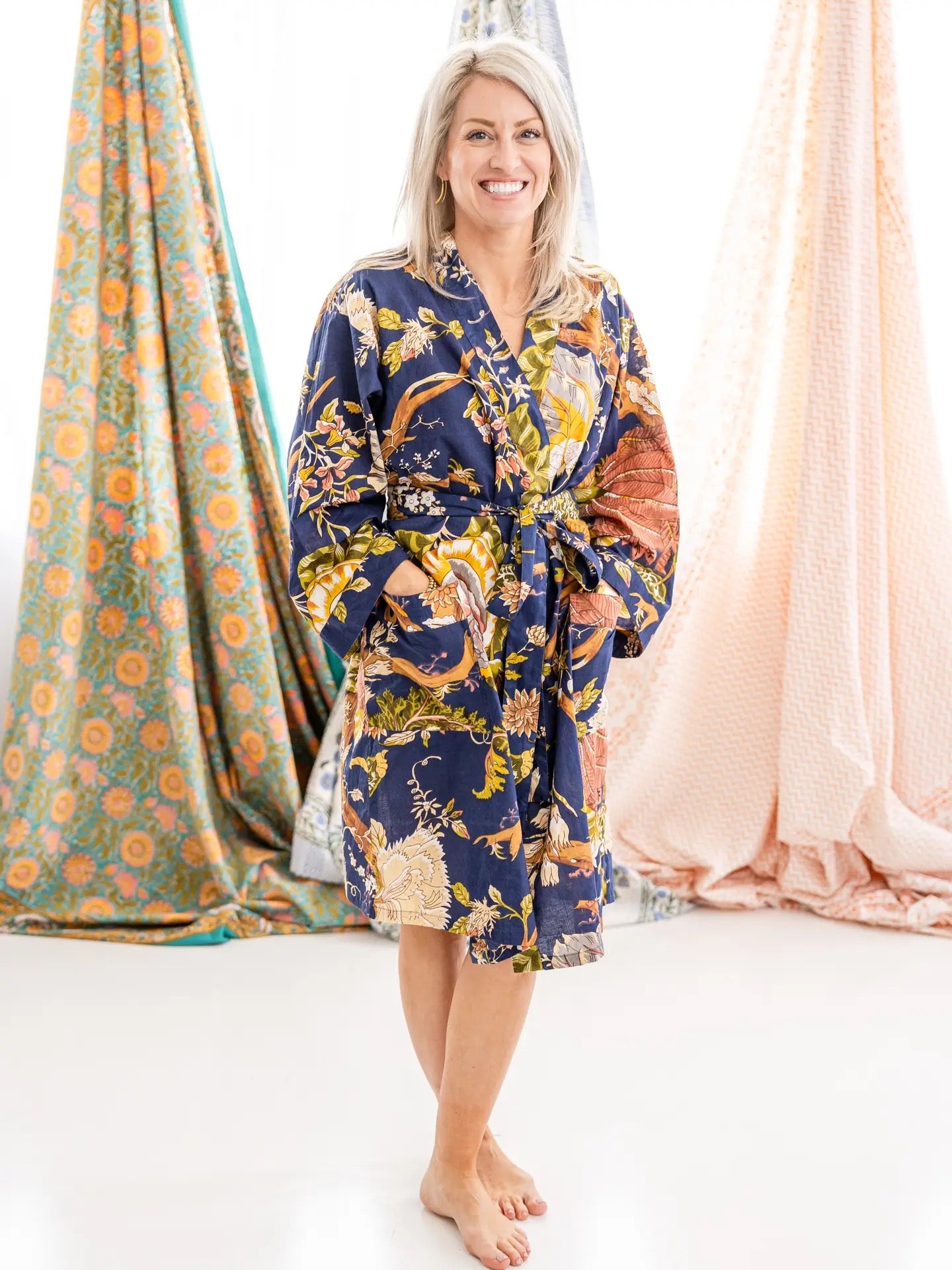 Robe--Cotton, Indian Print, Long OR Short, 4 Patterns (Rahab's Rope)