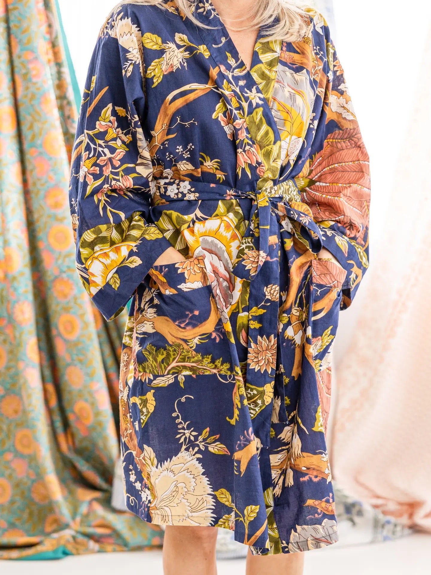 Robe--Cotton, Indian Print, Long OR Short, 4 Patterns (Rahab's Rope)