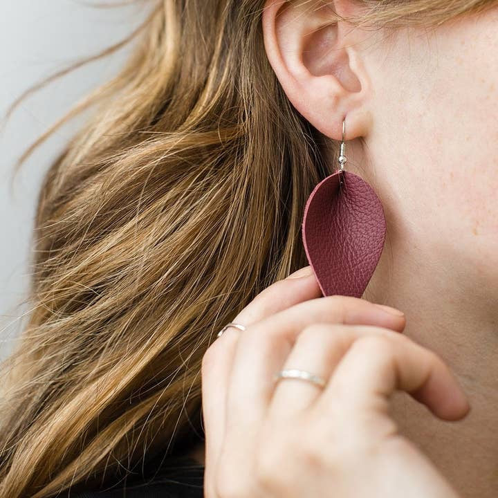Earrings--Leaf, Leather, Many Colors (Whitebirch Handmade Goods)