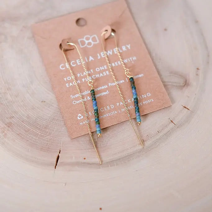 Earrings--Threader, 3 Stones (Cecelia Jewelry)