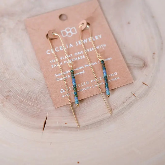 Earrings--Threader, 3 Stones (Cecelia Jewelry)