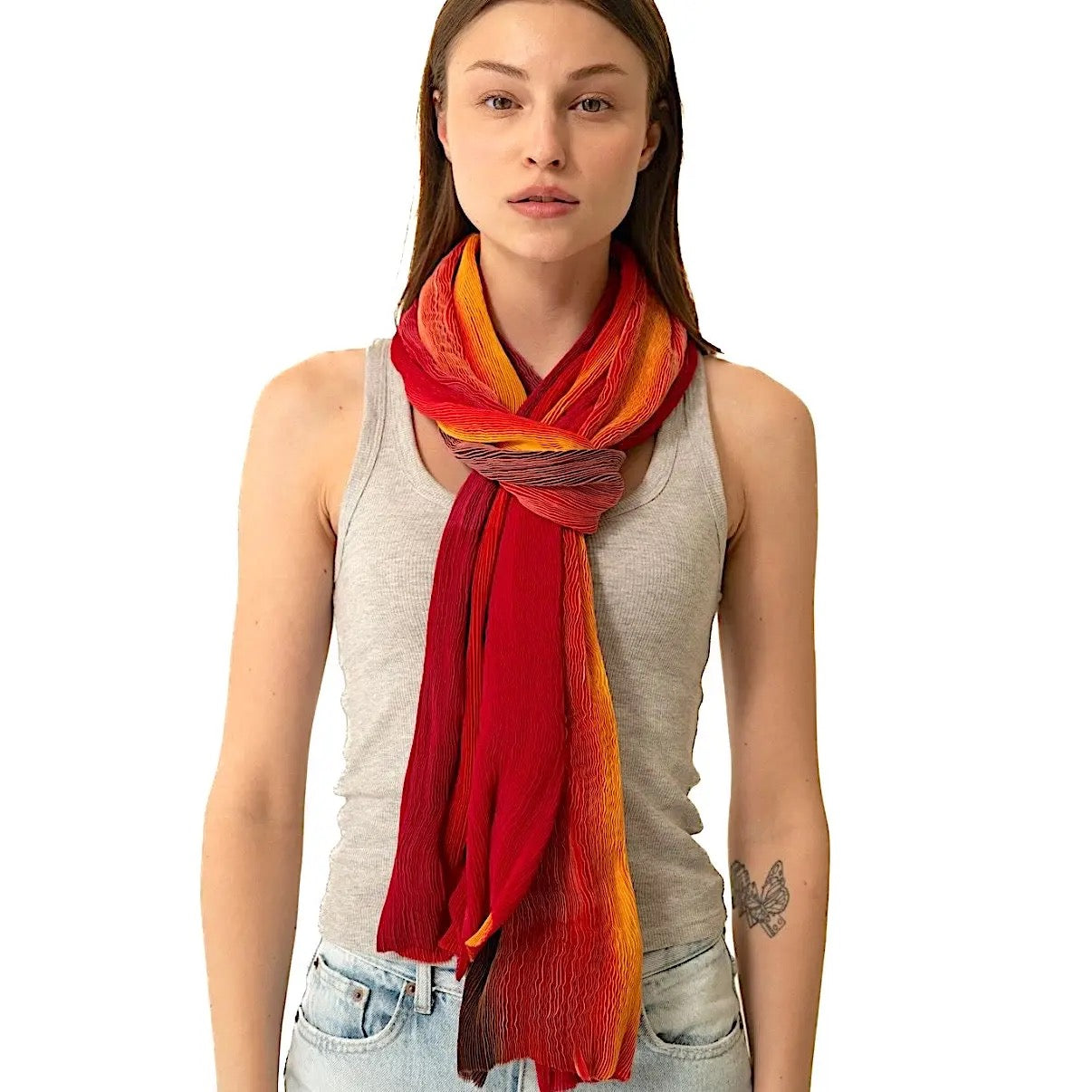 Scarf--"Slinky", Tie-Dyed, Silk, 5 Colorways (Marigold Row)
