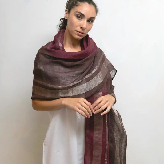 Shawl--"Ombre", Gilt Edges, Linen, Burgundy to Brown (Marigold Row)