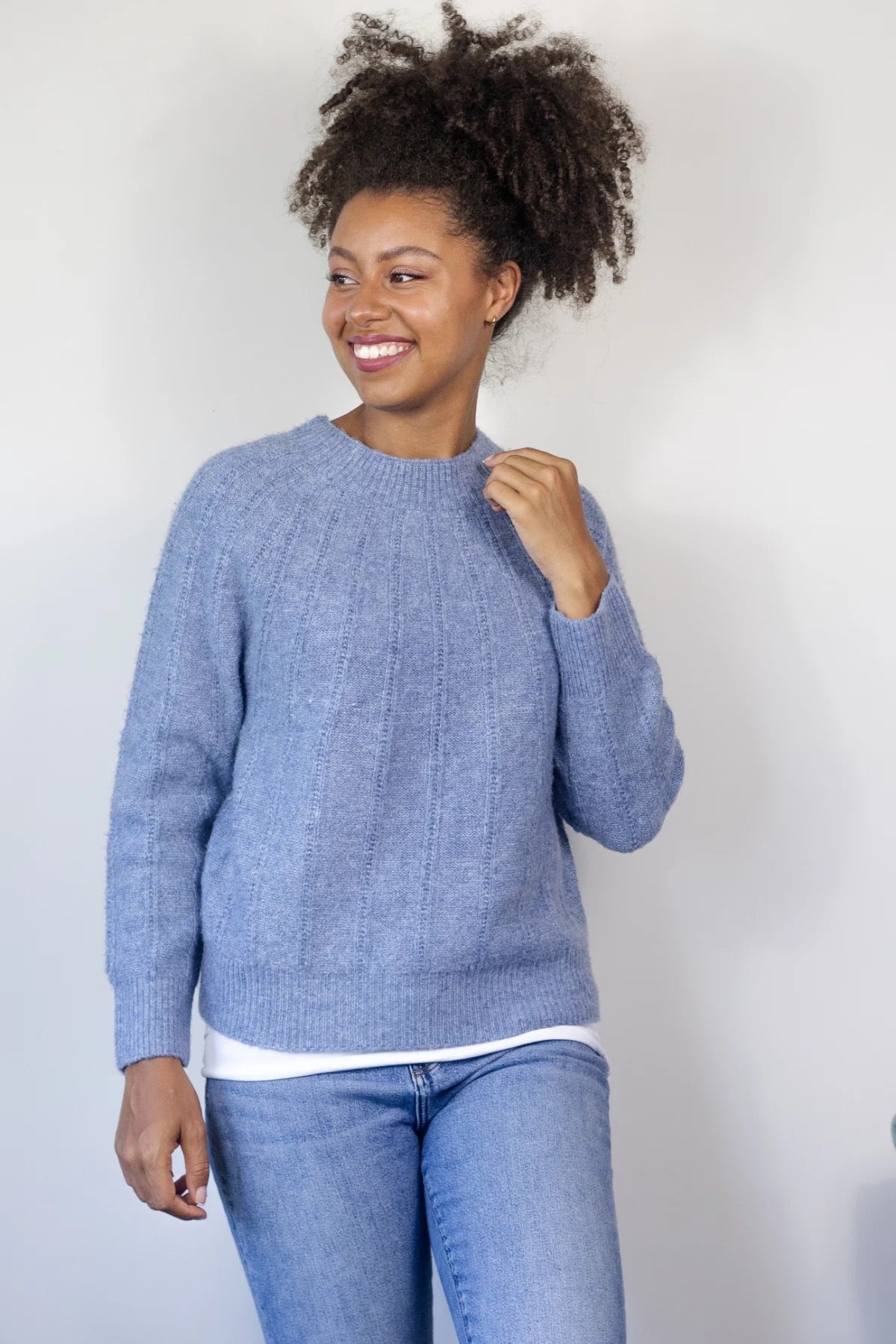 Sweater--"Caribou" Crew, Cable Knit, Recycled Yarns, 4 Colors (Echo Verde)
