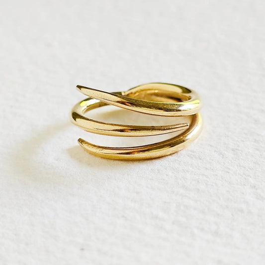 Ring--"Talon", Triple Prong-Swirl, Brass (Bisjoux)