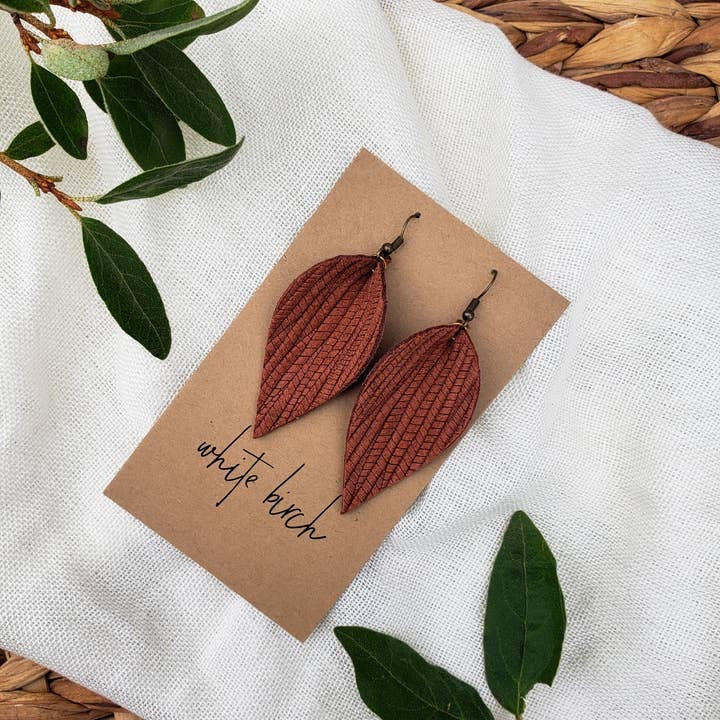 Earrings--Leaf, Leather, Many Colors (Whitebirch Handmade Goods)