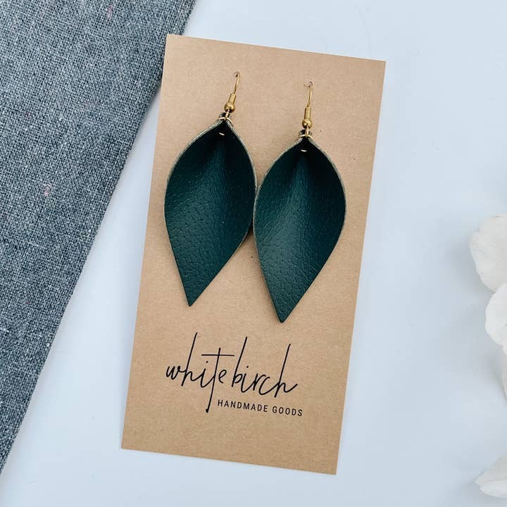 Earrings--Leaf, Leather, Many Colors (Whitebirch Handmade Goods)