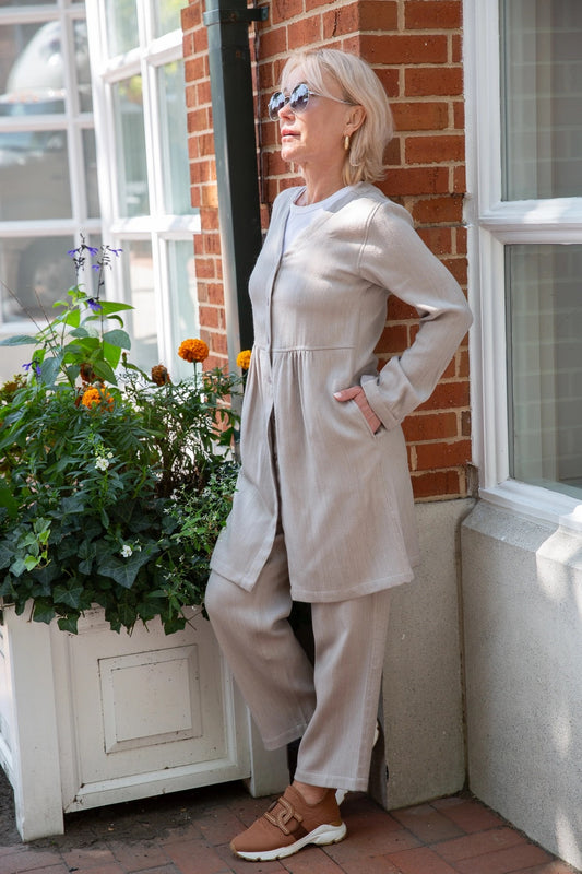 Tunic/Shirt/Dress--Merino Wool-Cotton-Linen, Long-Sleeved, Button-Front, Natural Vikolino)