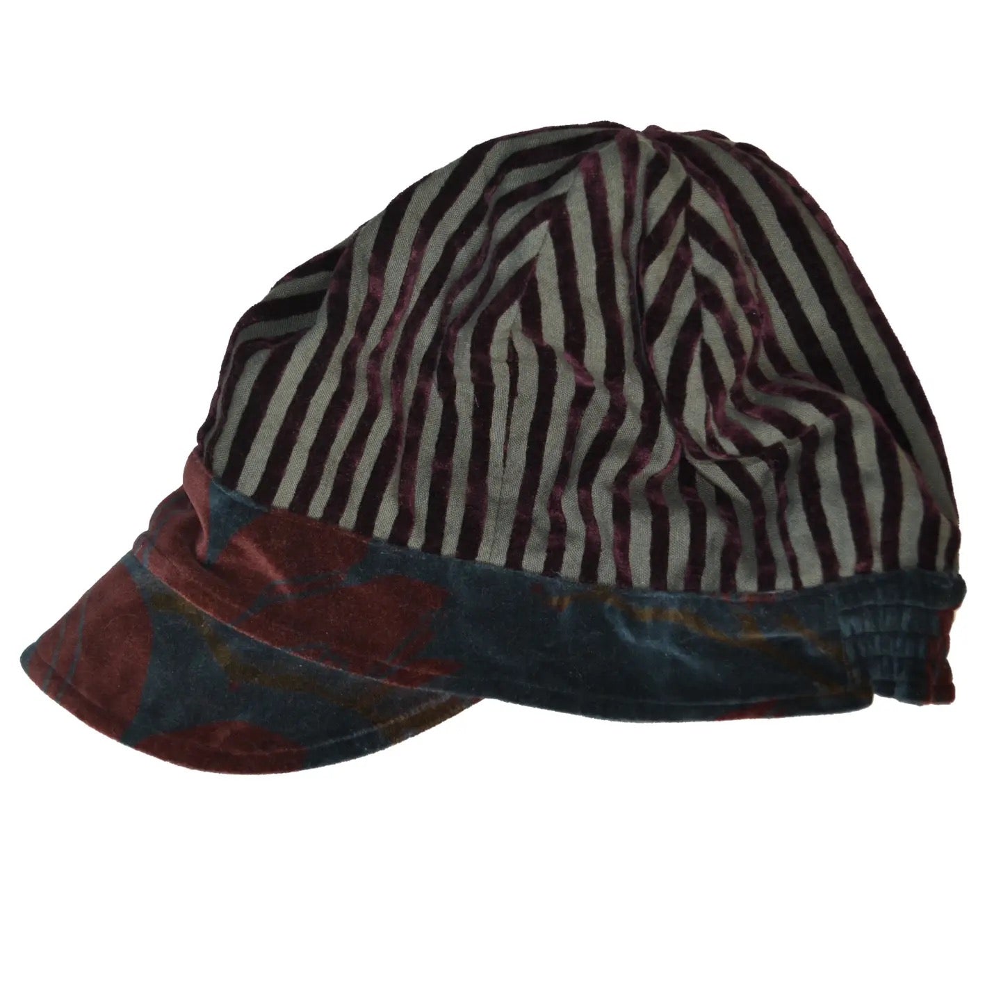 Hat--Cap, Velvet, Striped--Grey/Plum (Little Journeys Chicago)