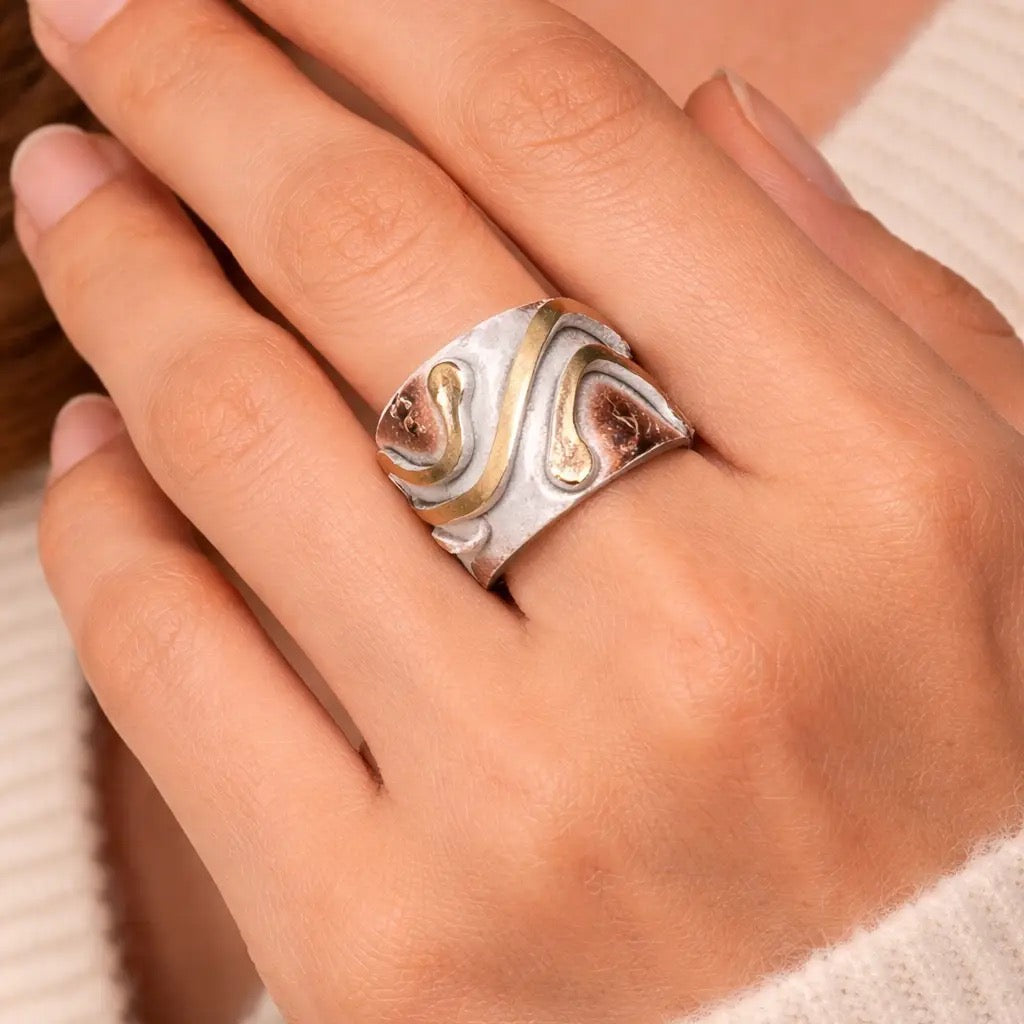Ring--"Patina" Copper OR Silver-Plated Brass, MANY Colors/Patterns (Anju)