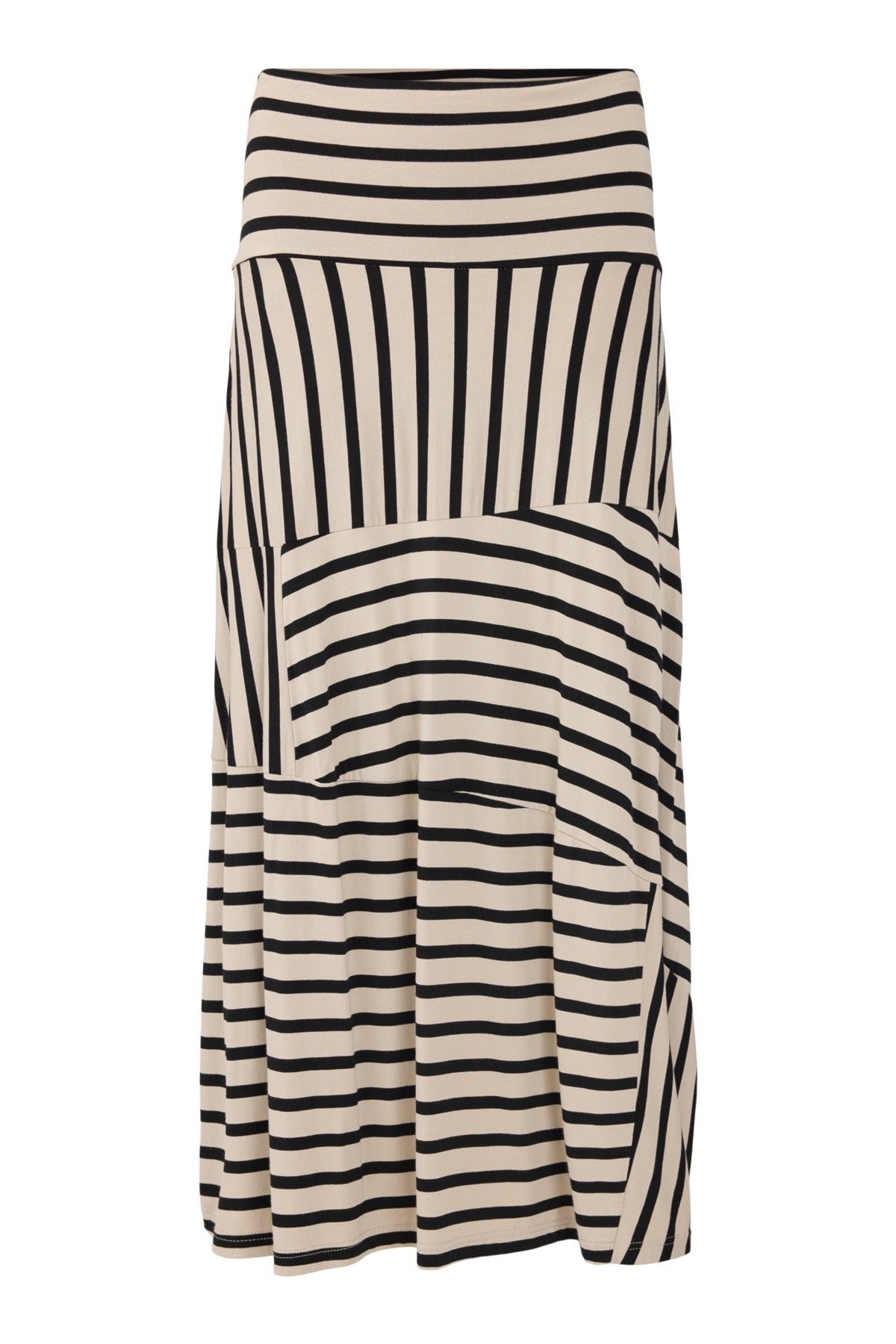 Skirt--Balloon-Shaped, Jersey, Sripes--Black on Sand (Noen)