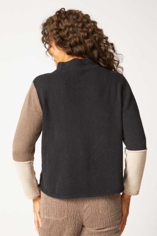Sweater--Funnel Neck, Colorblock--Black/Cream/Brown  (Habitat)