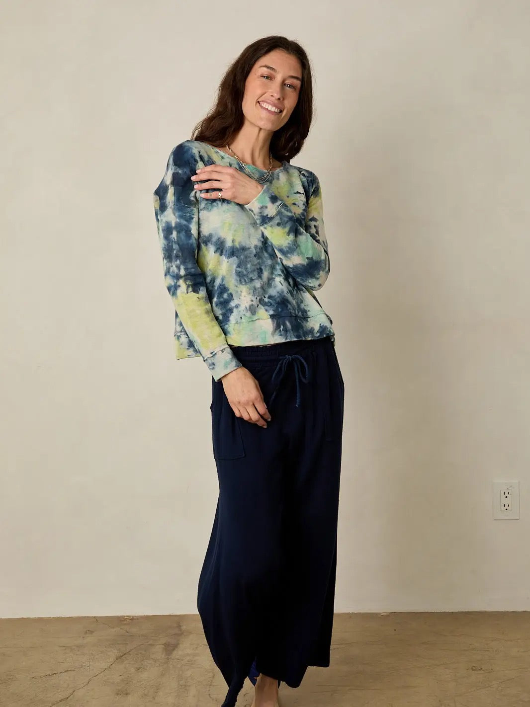 Top--"Good Morning--Fizzy", Tie-Dye, Green & Blue (River + Sky)