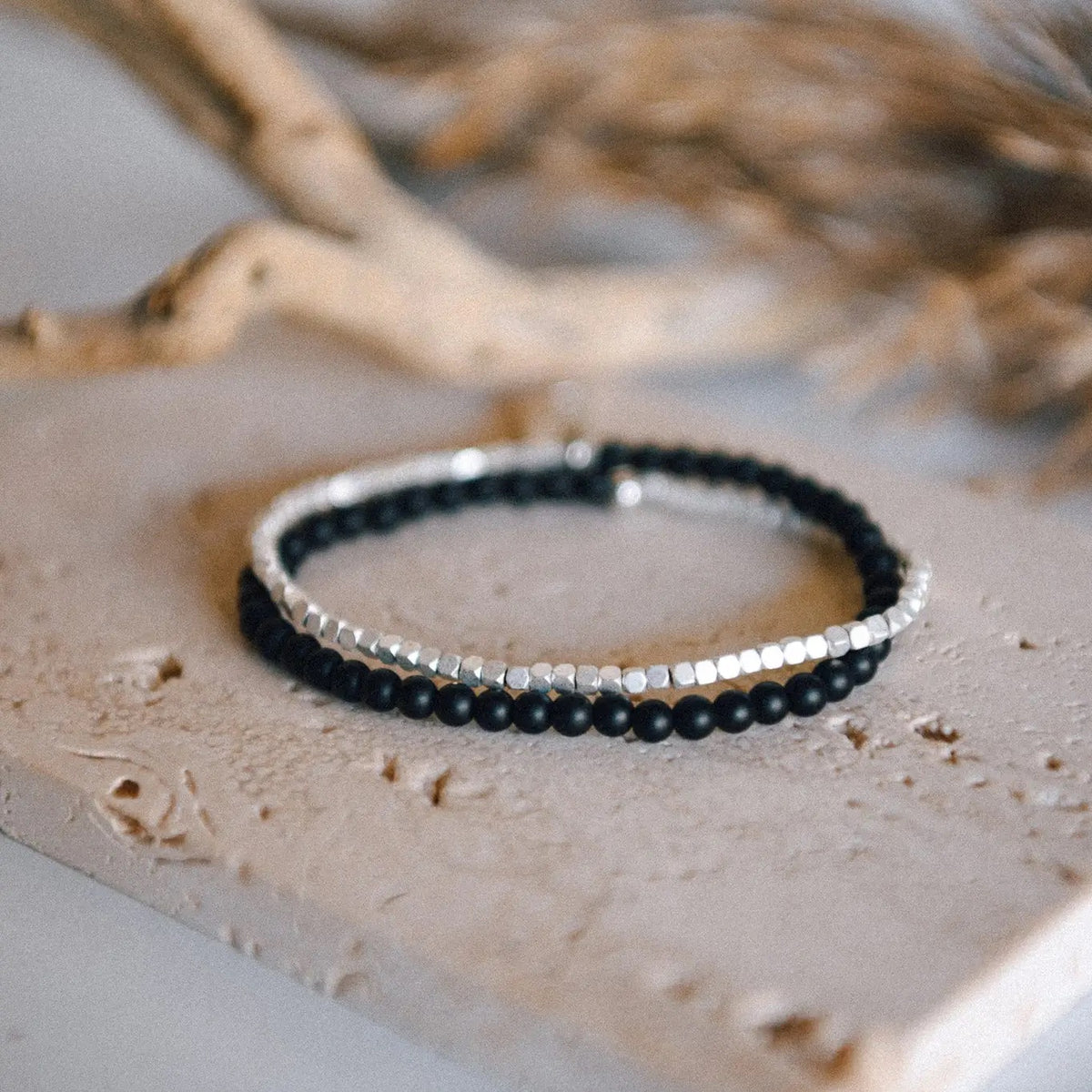 Bracelet--Double Wrap, Stone & SILVER Nuggets, 7 Stones (Cecelia Designs)