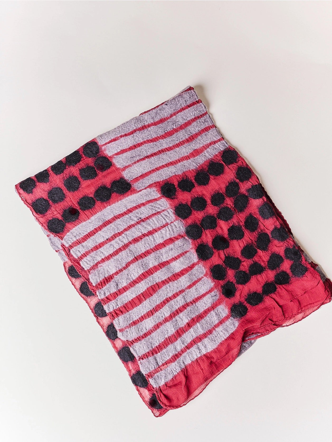 Scarf--"Dots & Stripes" Felted Wool & Silk, 4 Colors (Windhorse)