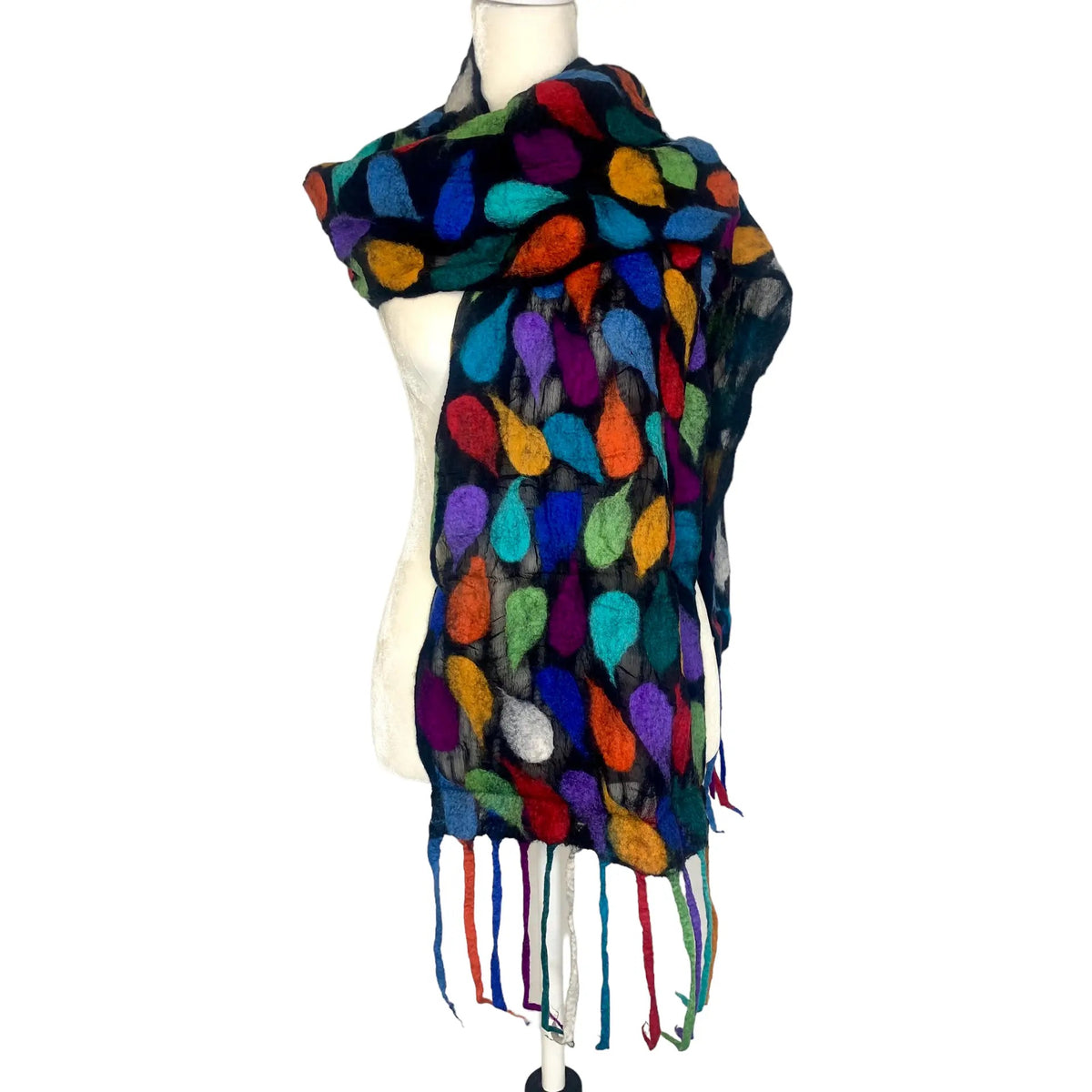 Scarf--"Dewdrop", Wool-Chiffon, Black w/Multi (Pomegranate Moon)