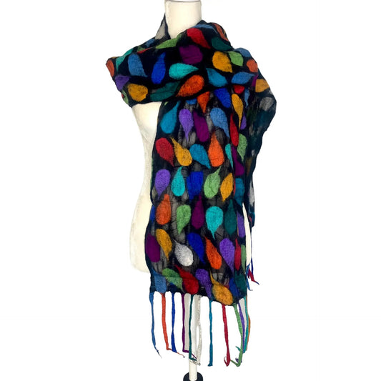 Scarf--"Dewdrop", Wool-Chiffon, Black w/Multi (Pomegranate Moon)