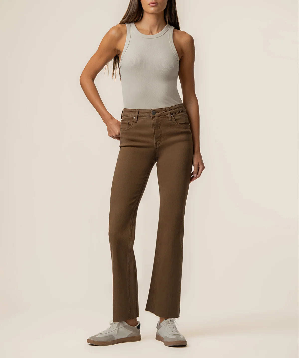 Pants--"Kelly", High Rise, Kick Flare, Twill--Mocha (Kut from the Kloth)