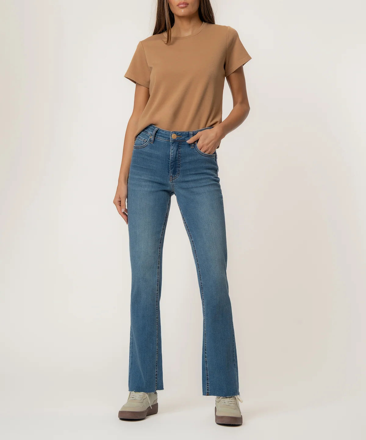 Pants--"Kelly", High Rise, Kick Flare, Twill--Mocha (Kut from the Kloth)