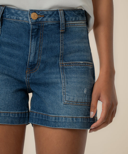 Shorts--"Jane", Jean, Patch Pockets, Denim Blue (Kut from the Kloth)