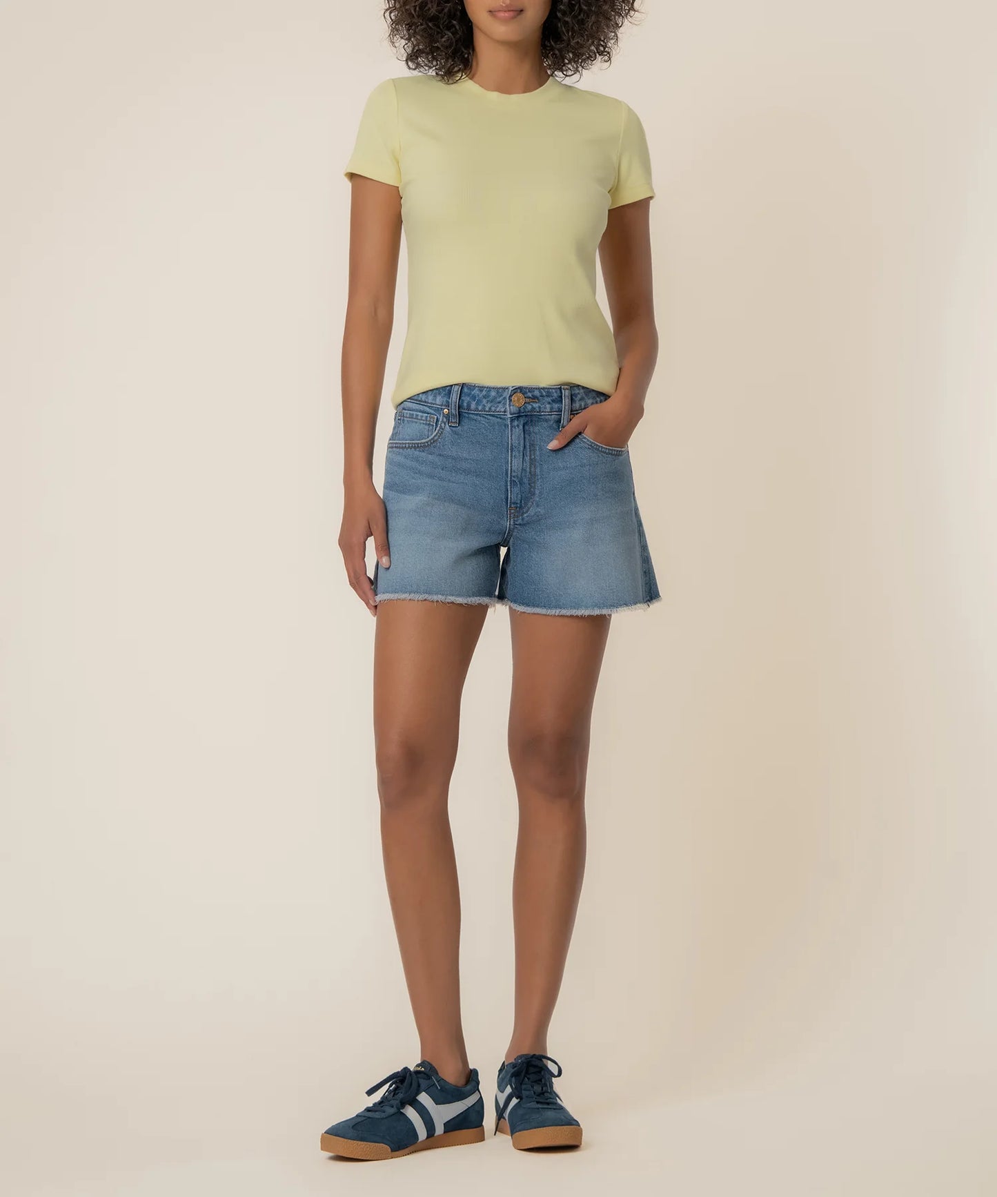 Shirt--"Langley", Tee, Rib Knit, Sherbet OR Pastel Yellow (Kut from the Kloth)