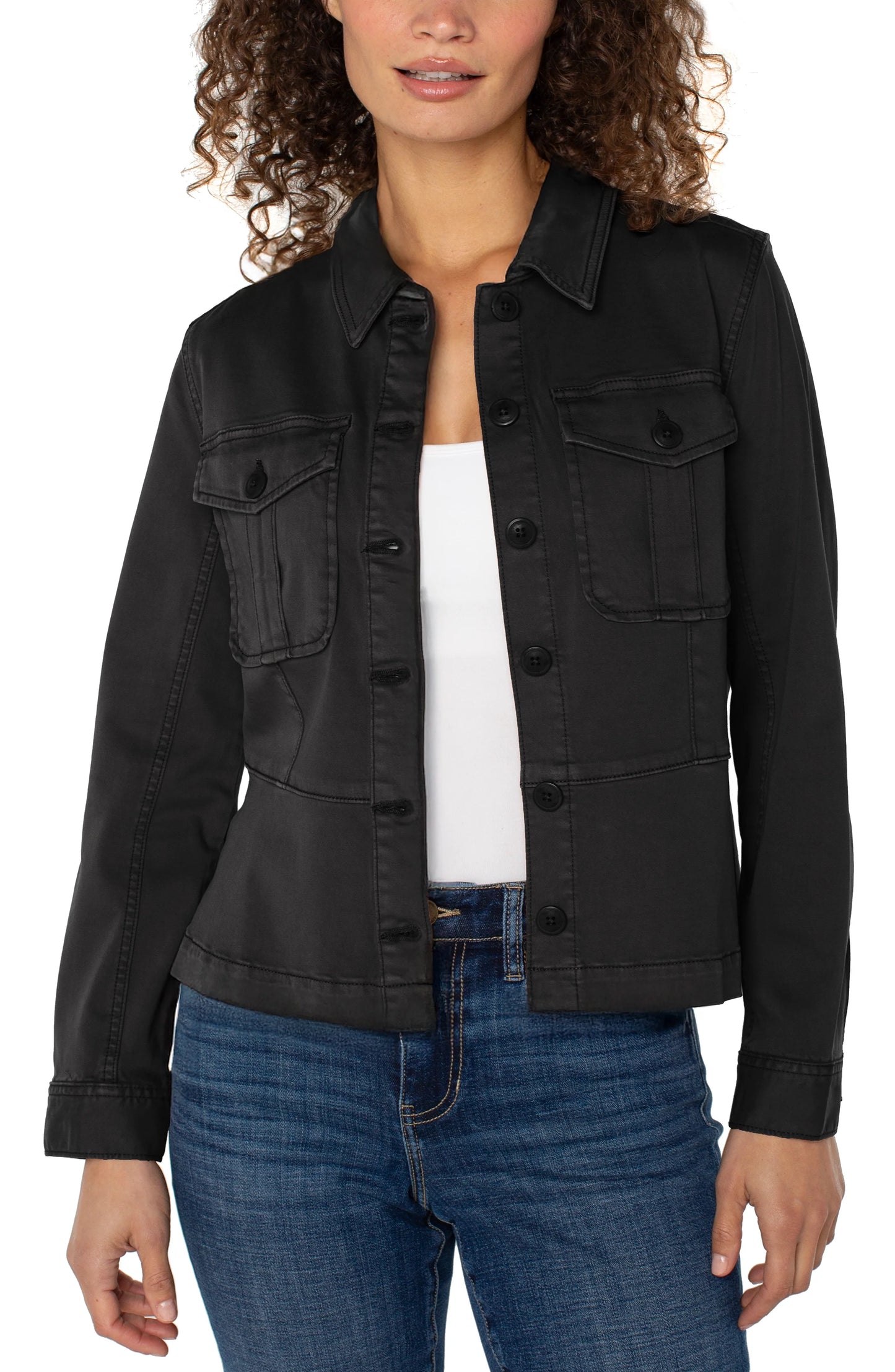 Jacket--"Trucker". Peplum waist, Cotton-Blend, 3 Colors (Liverpool LA)