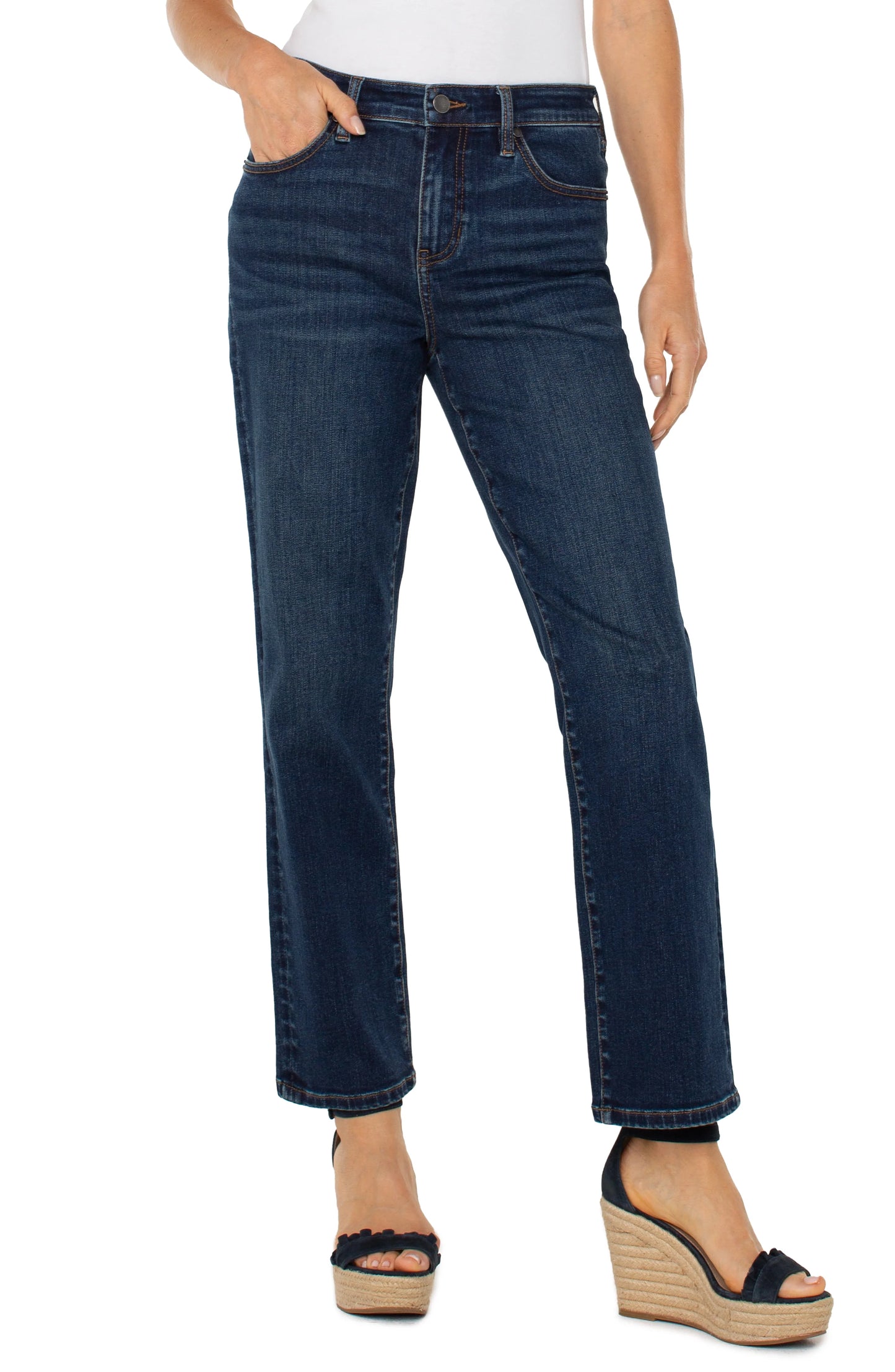 Jeans--"Liv"--26" Inseam (PETITE), Relaxed-Skinny, Mid-Rise, Blue (Liverpool)