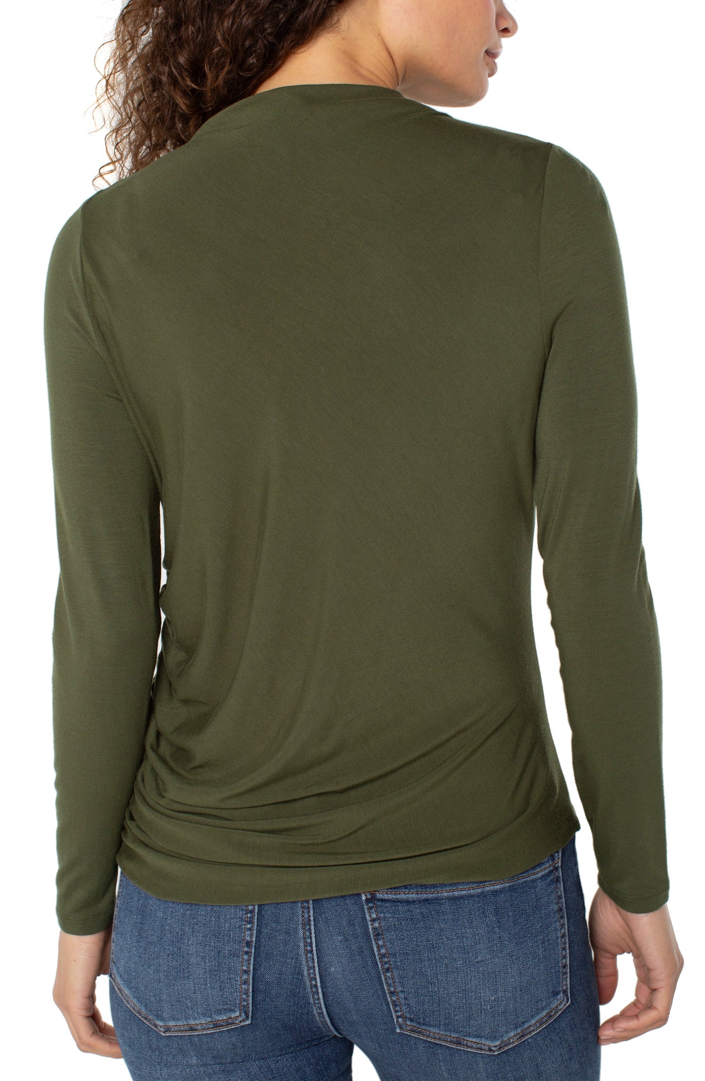 Top--Mock Turtleneck, Shirring, Java OR Forest Shade (Liverpool LA)