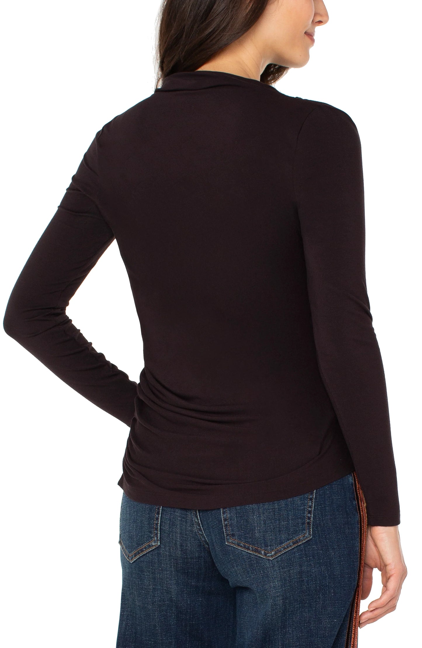 Top--Mock Turtleneck, Shirring, Java OR Forest Shade (Liverpool LA)