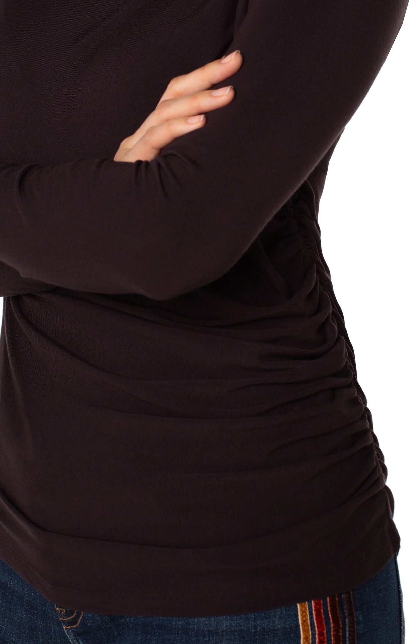 Top--Mock Turtleneck, Shirring, Java OR Forest Shade (Liverpool LA)