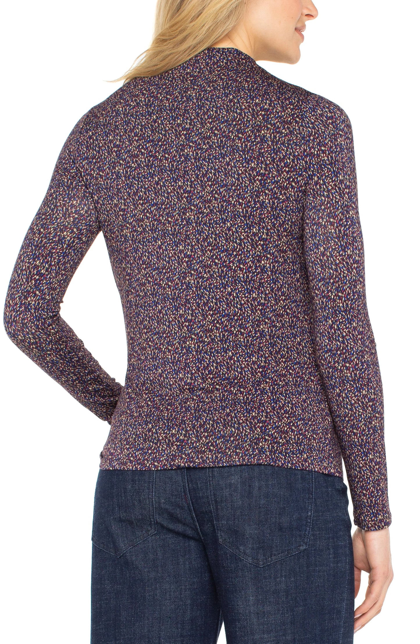 Top--Mock Turtleneck, Shirring, Wineberry Multi (Liverpool LA)