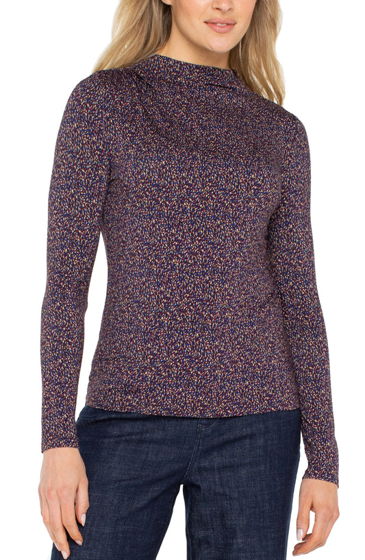 Top--Mock Turtleneck, Shirring, Wineberry Multi (Liverpool LA)