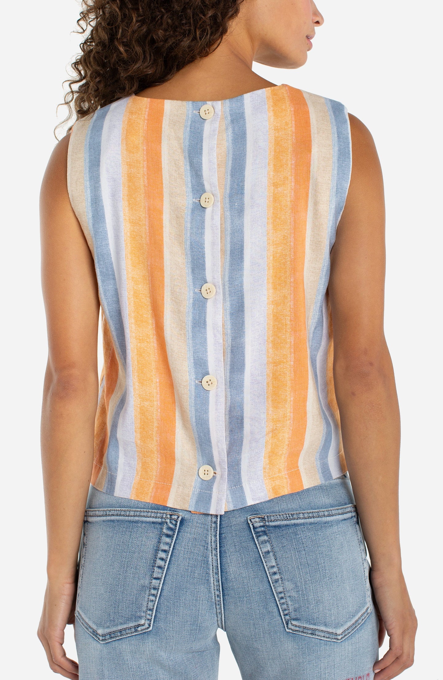 Shirt--"Summertime", SLEEVELESS, Multi Stripe Print (Liverpool LA)
